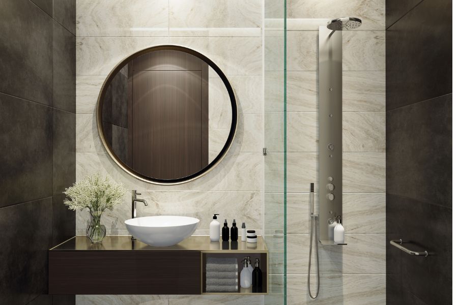 Zwarte badkamer spiegel