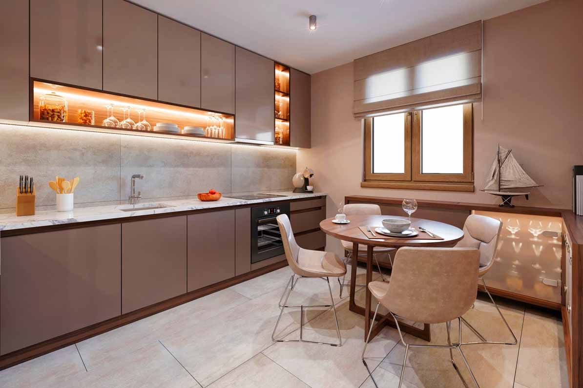 Een keuken in taupe kleur