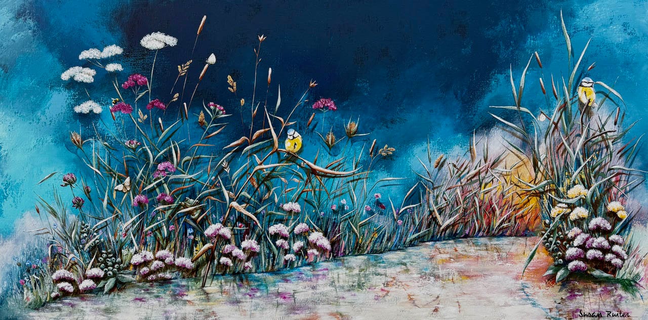 Kunstwerk met vogels en natuur